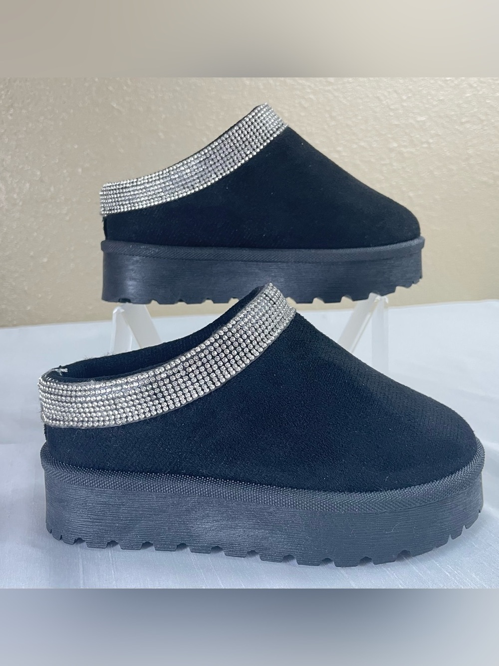 Link Black Slip-On Mules with Rhinestone Collar kids Size 10 ( Toddler Girls)